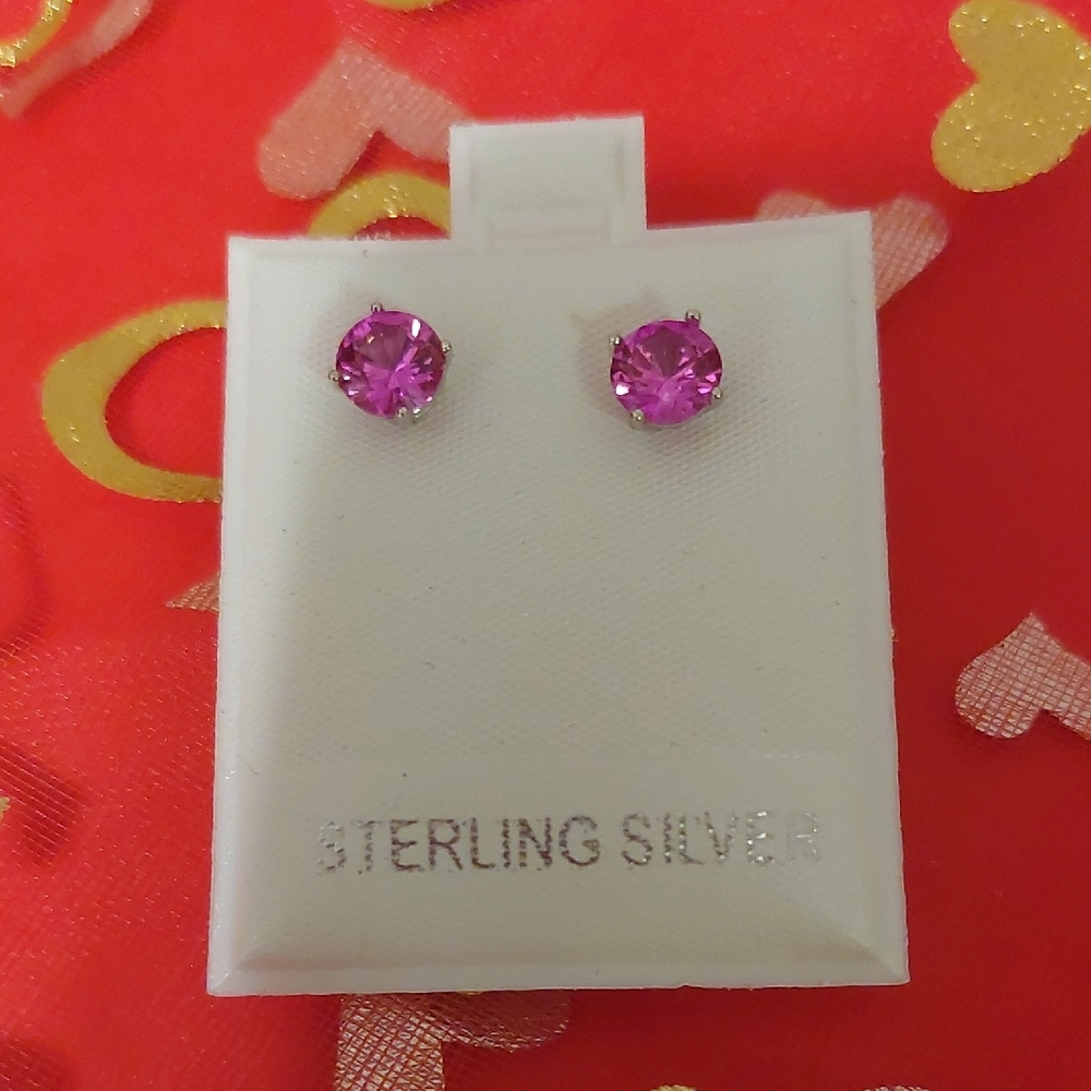 Sterling Silver Pink Stud Earrings